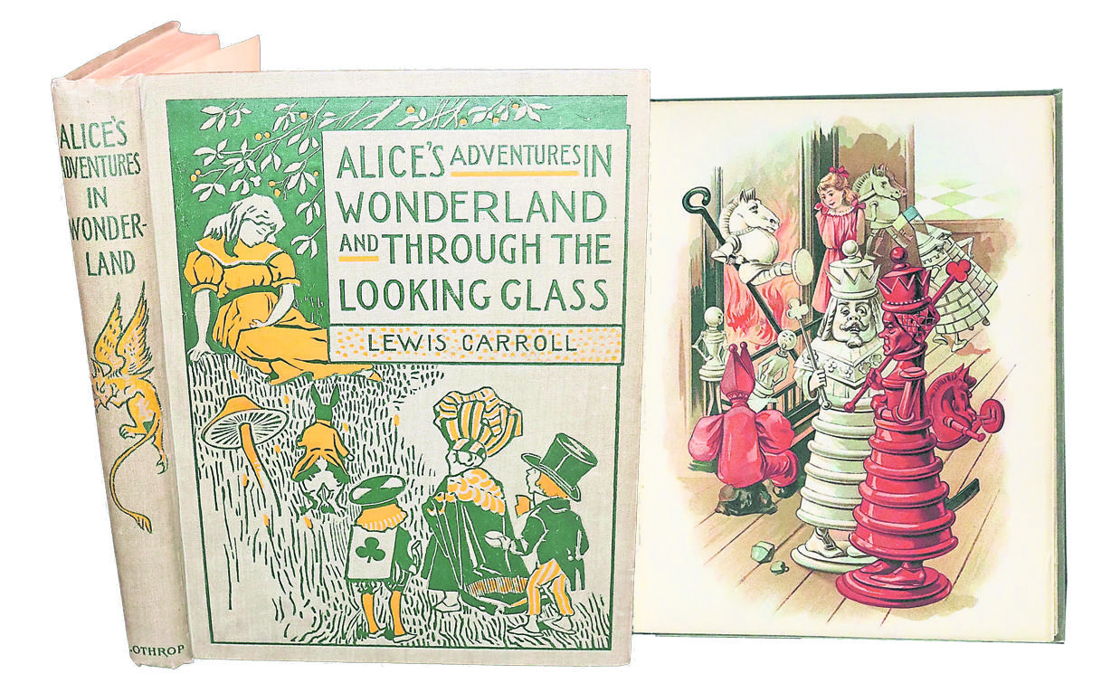 图：mflibra.com。1898年Scarce Lothrop版的《Alice's Adventures in Wonderland and Through the Looking-Glass》，网上有拍卖。